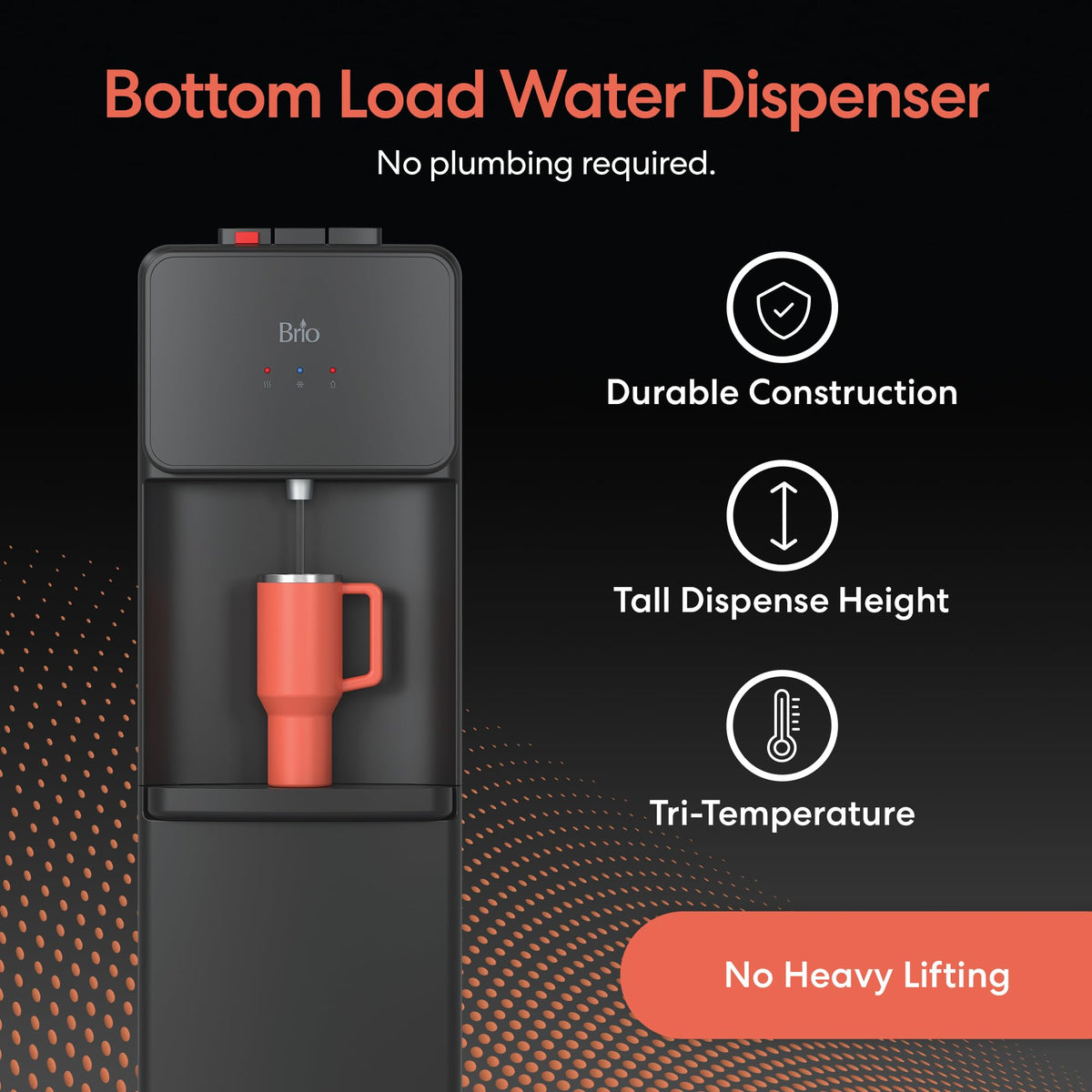 Bottom Load Water Cooler Dispenser, 5 Gallon, Black W3851