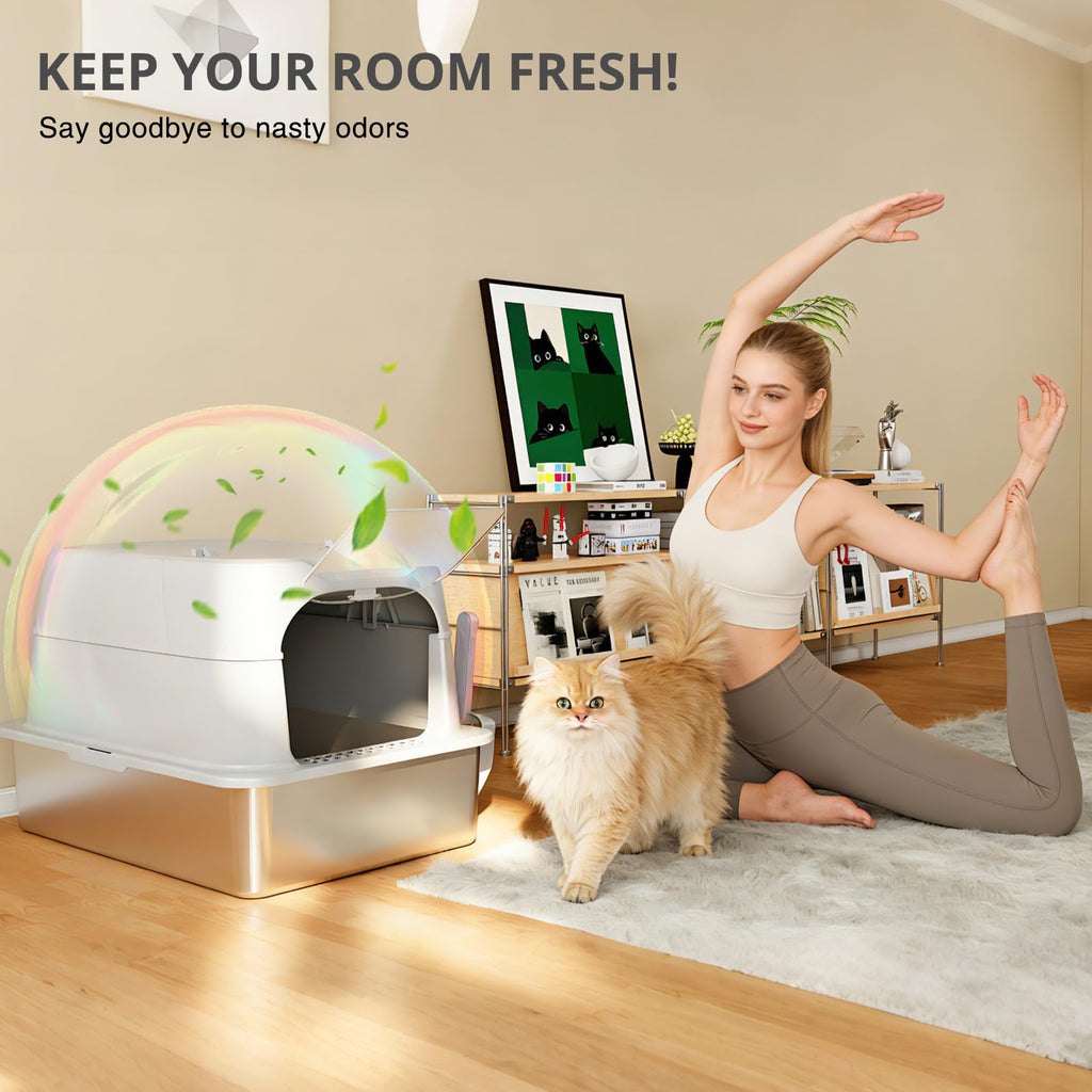 XXXL Stainless Steel Cat Litter Box with Lid D35208