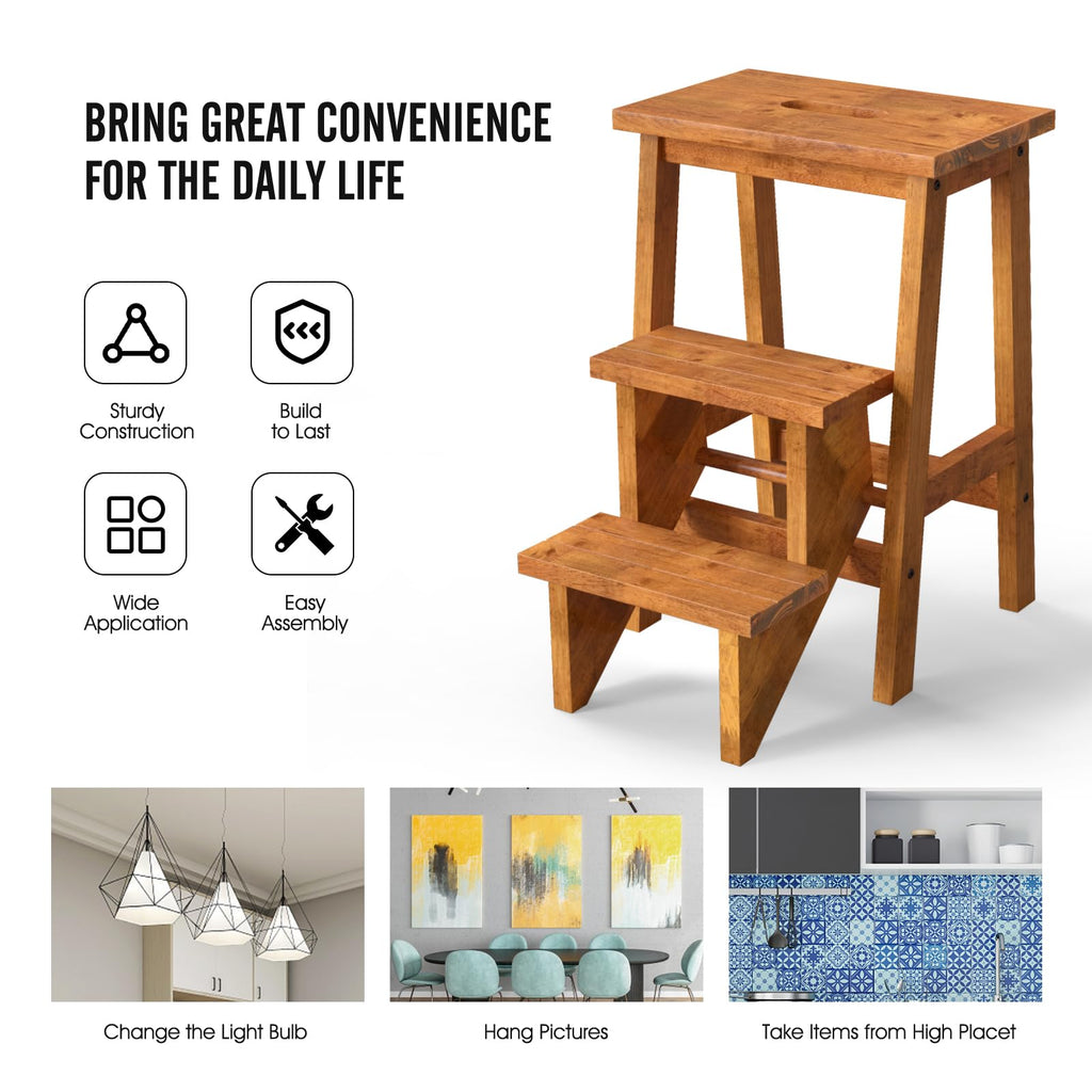 3 Tier Wood Step Ladder with Anti-Slip W334153