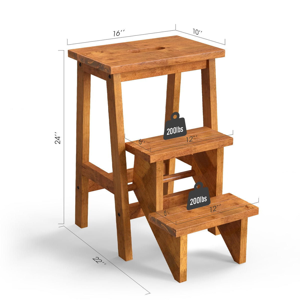 3 Tier Wood Step Ladder with Anti-Slip W334153