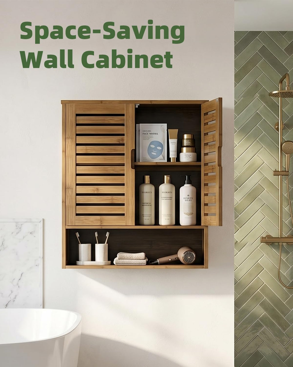 Bamboo Over-The-Toilet Storage Cabinet with 2 Door U761