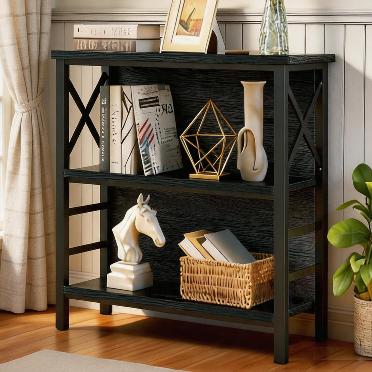 Black 3-Tier Metal Bookshelf M9070