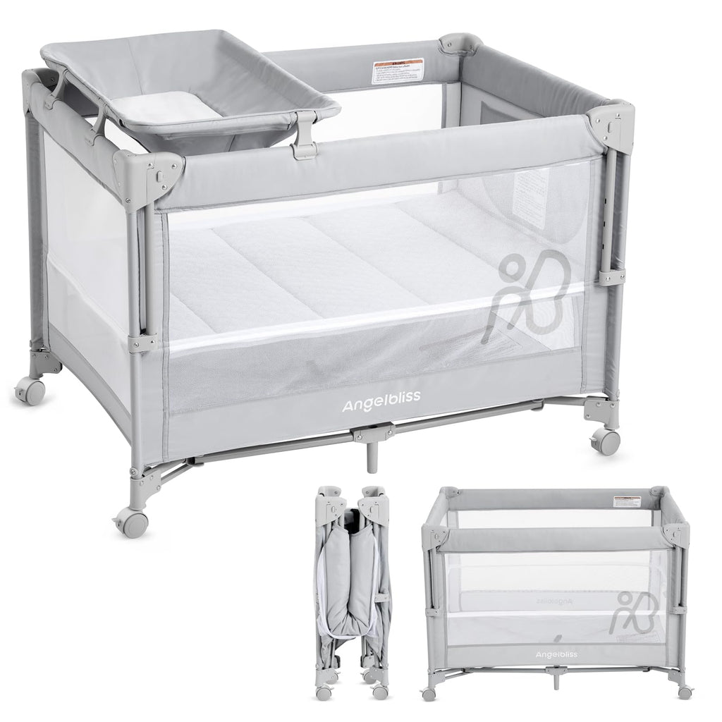 Pack and Play, Baby Bassinet Bedside Crib with Changer, Grey P39333