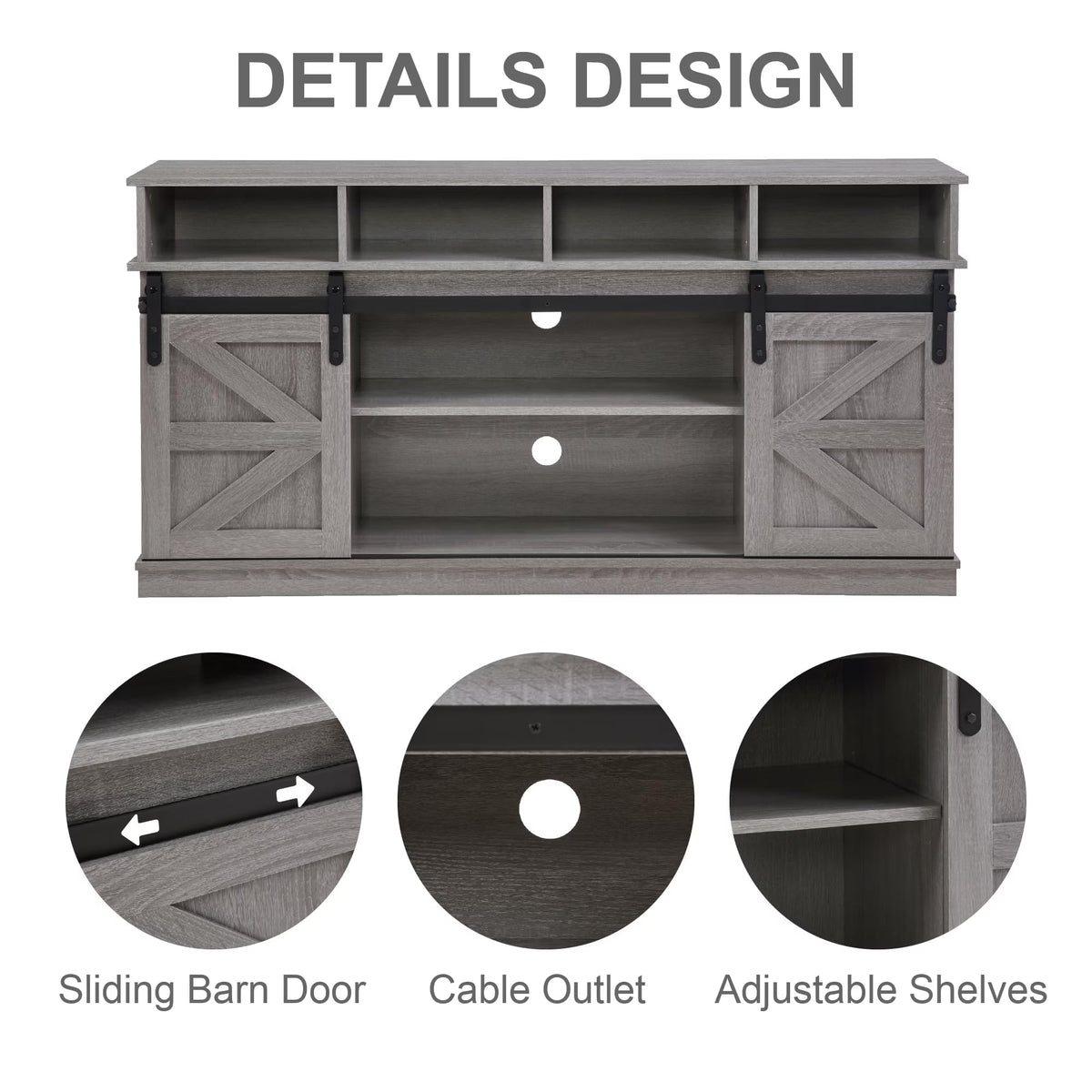58" Grey Wood TV Stand with Sliding Barn Doors F601