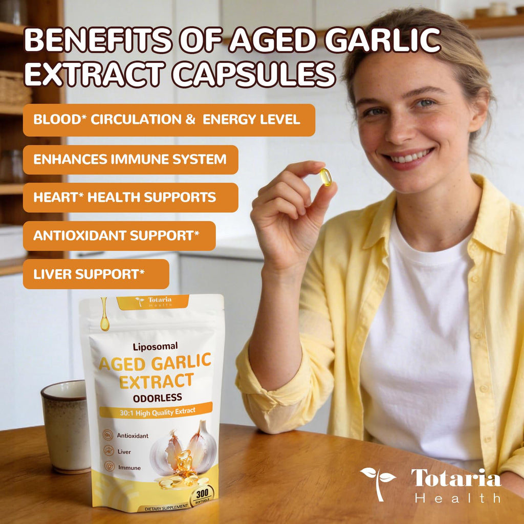 Odorless Aged Garlic Extract Capsules with Magnesium, Zinc, Vitamin B, 300 Softgels O514