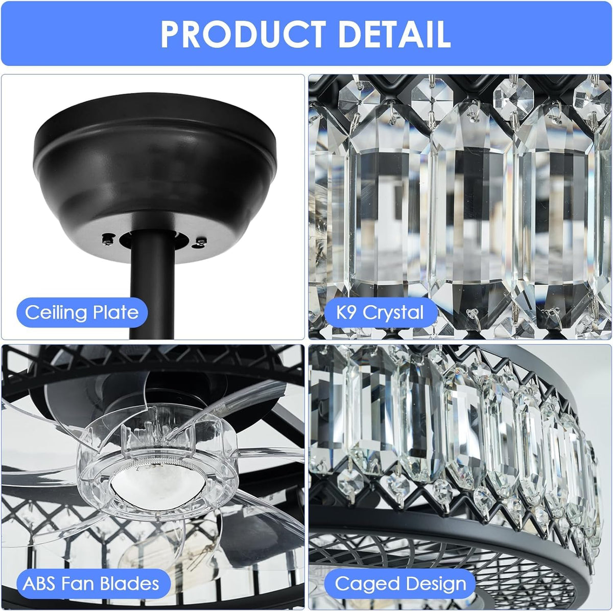 20" Black Crystal Ceiling Fan with Lights O35123