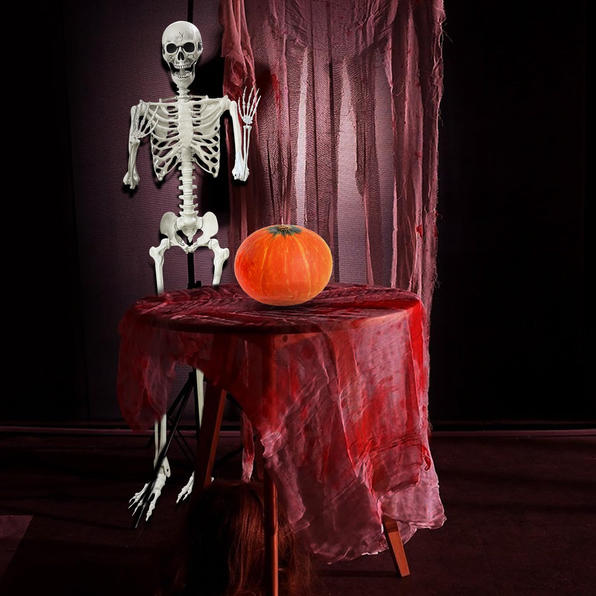 5.4Ft Poseable Life Size Human Skeleton with Rope U635734