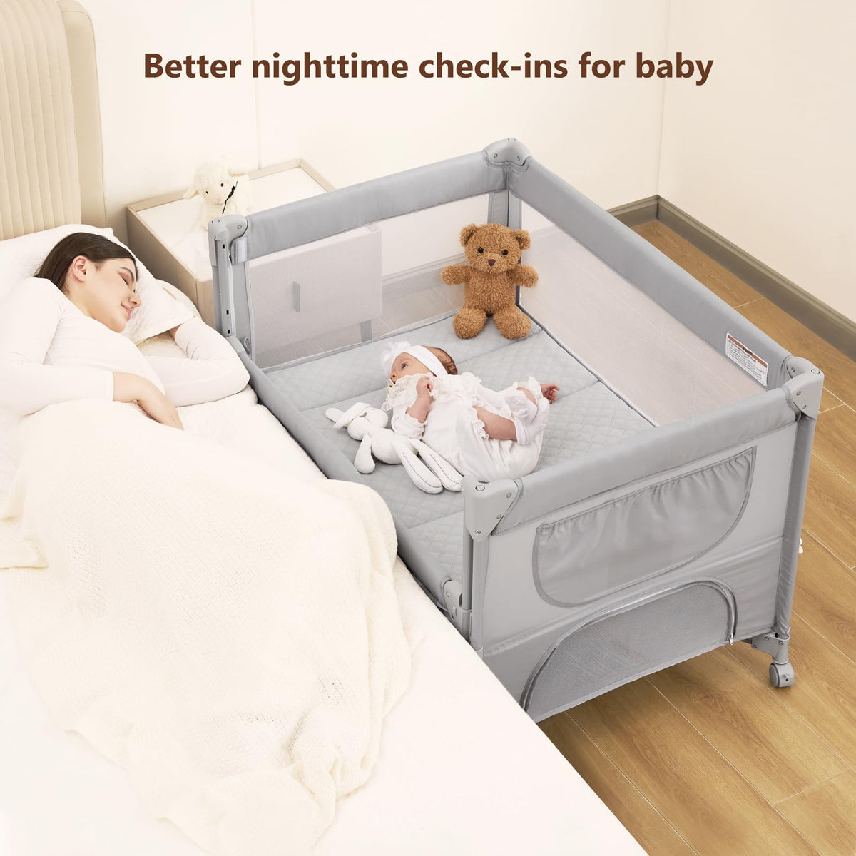 Pack and Play, Baby Bassinet Bedside Crib with Changer, Grey P39333