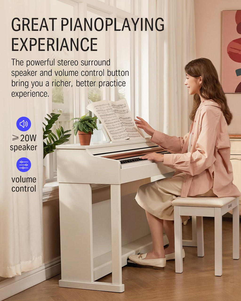 88-Key Weighted Action Digital Piano with Furniture Stand E62779