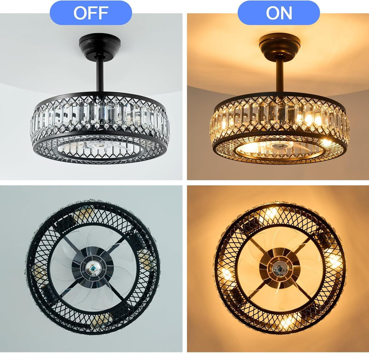 20" Black Crystal Ceiling Fan with Lights O35123