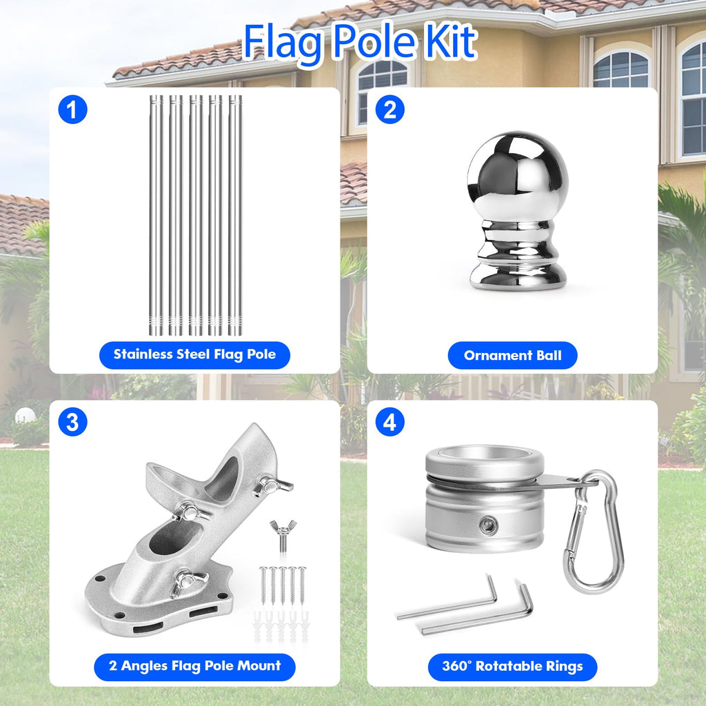 Stainless Steel 6 FT Flag Pole Kit T7453