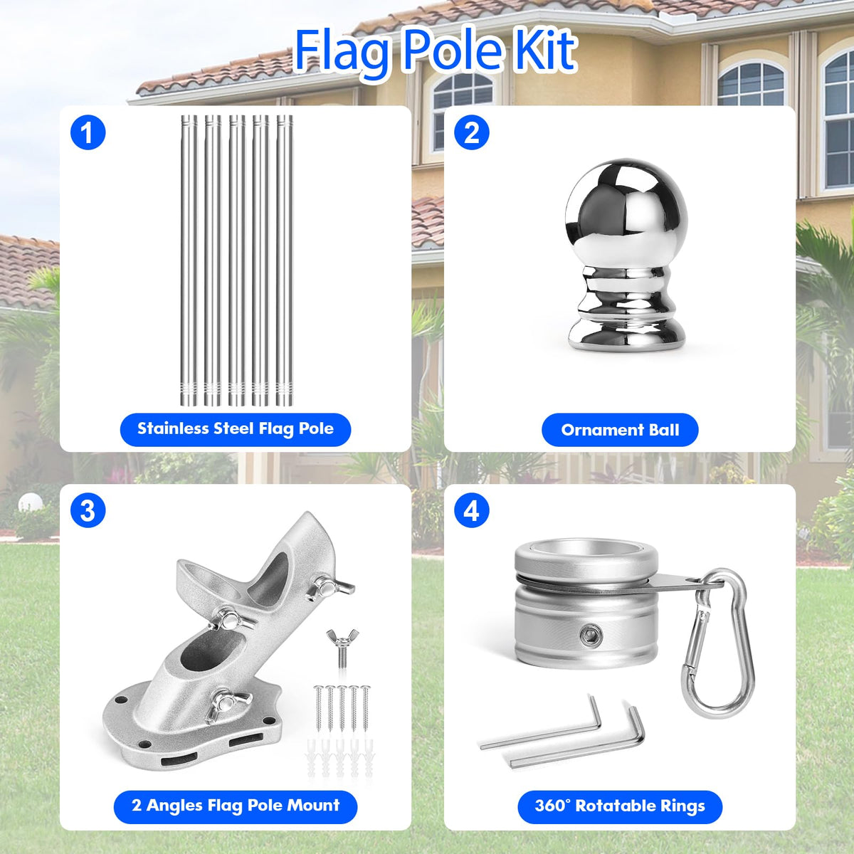 Stainless Steel 6 FT Flag Pole Kit T7453