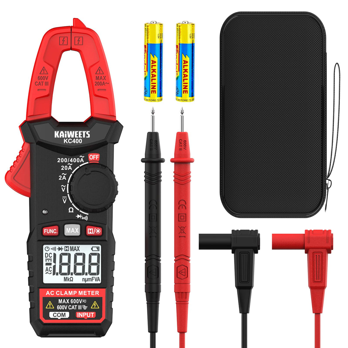 Digital Clamp Meter, 2000 Counts, 400A AC Current, 600V AC/DC, Auto Ranging H4334