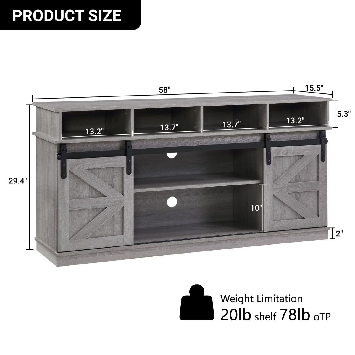 58" Grey Wood TV Stand with Sliding Barn Doors F601