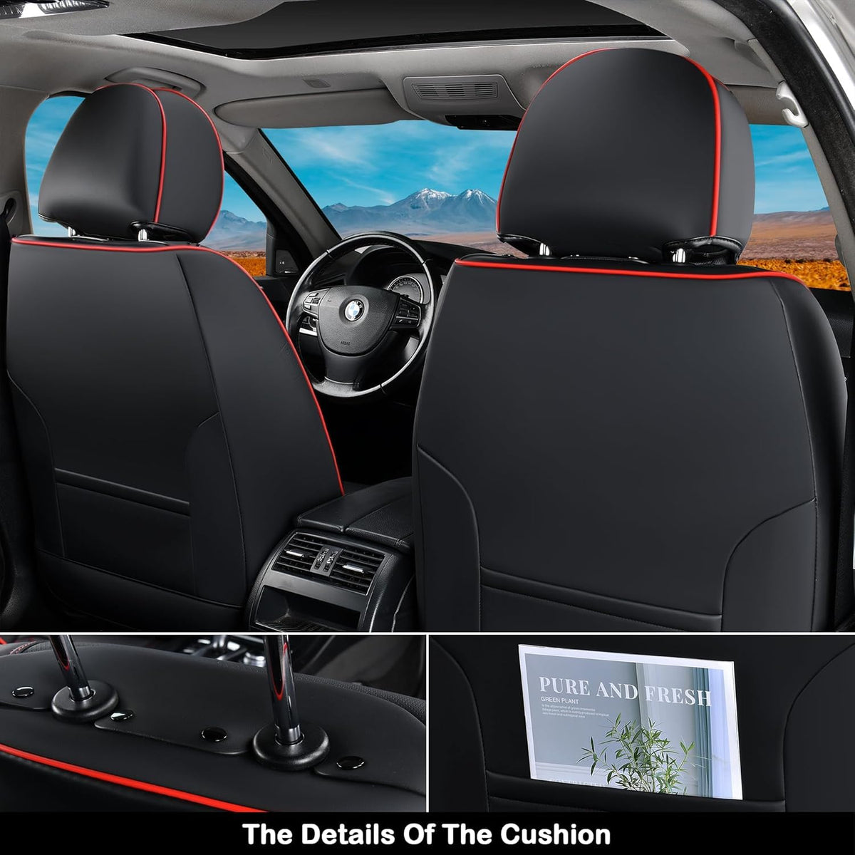 Black Nappa Leather Car Seat Covers Full Set J914923