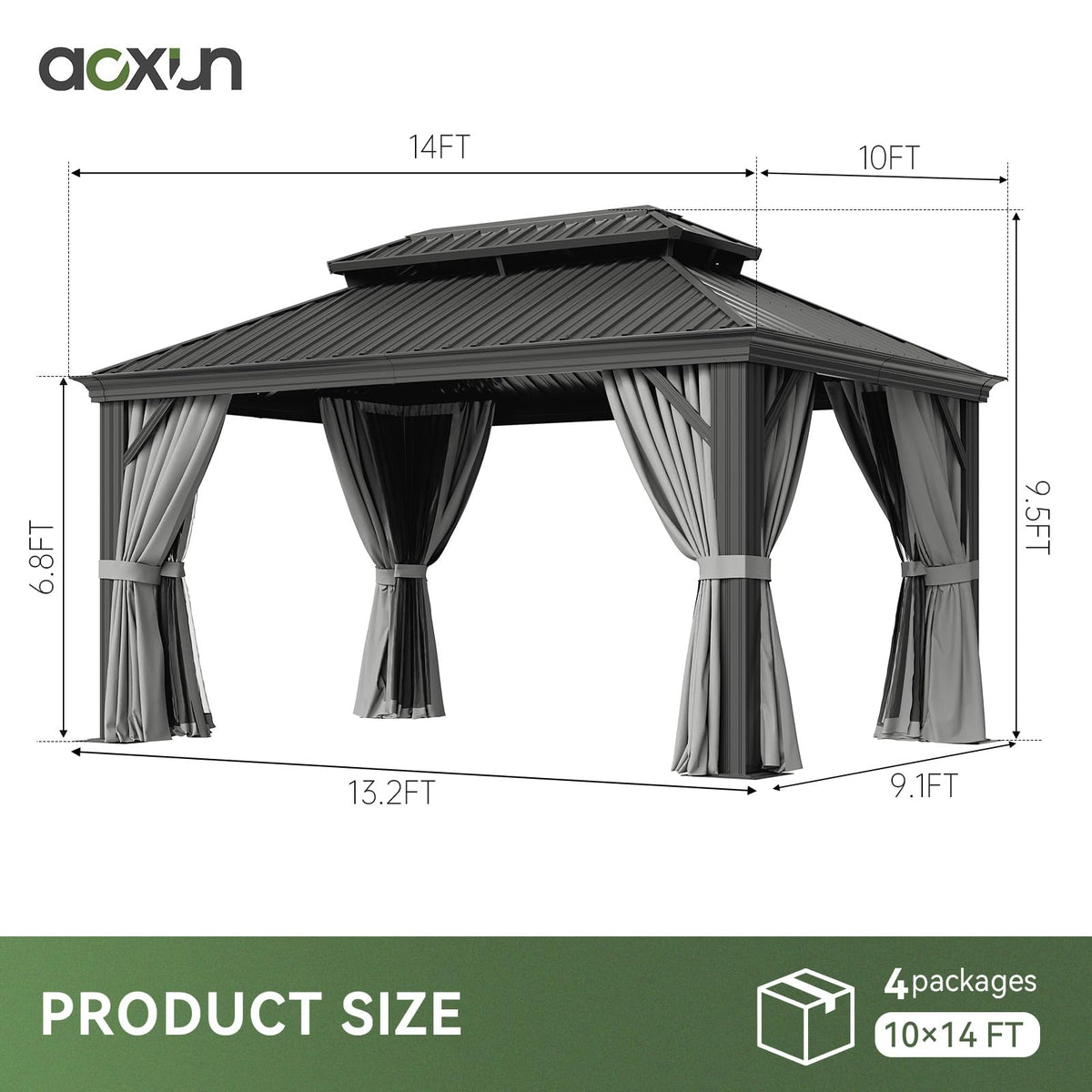 10x14 FT Hardtop Gazebo with Galvanized Steel Double Roof and Aluminum Frame Z656964