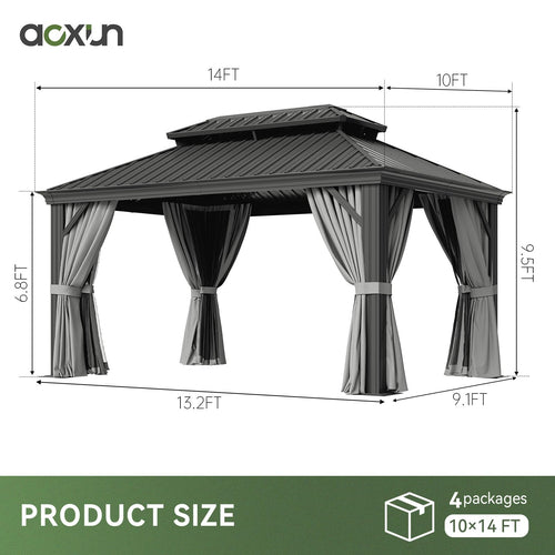 10x14 FT Hardtop Gazebo with Galvanized Steel Double Roof and Aluminum Frame Z656964