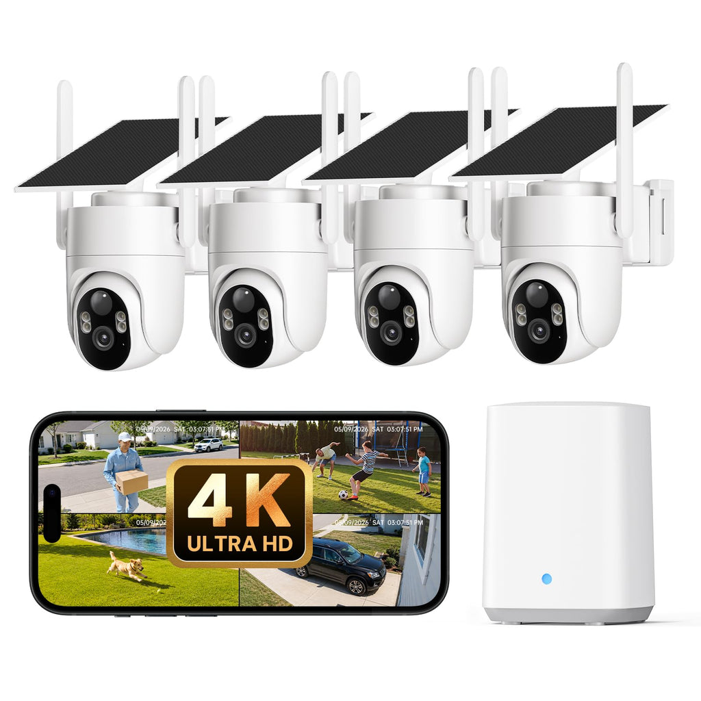 4K Solar Security Cameras Wireless Outdoor 4-Cam Kit N87194