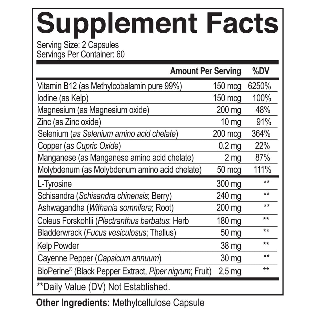 Thyroid Support Complex with Iodine, B12 & Ashwagandha, 120 Caps V784