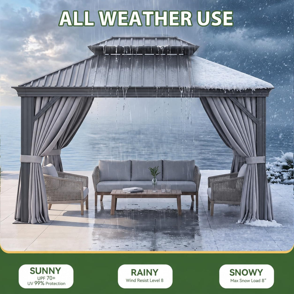 10x14 FT Hardtop Gazebo with Galvanized Steel Double Roof and Aluminum Frame Z656964
