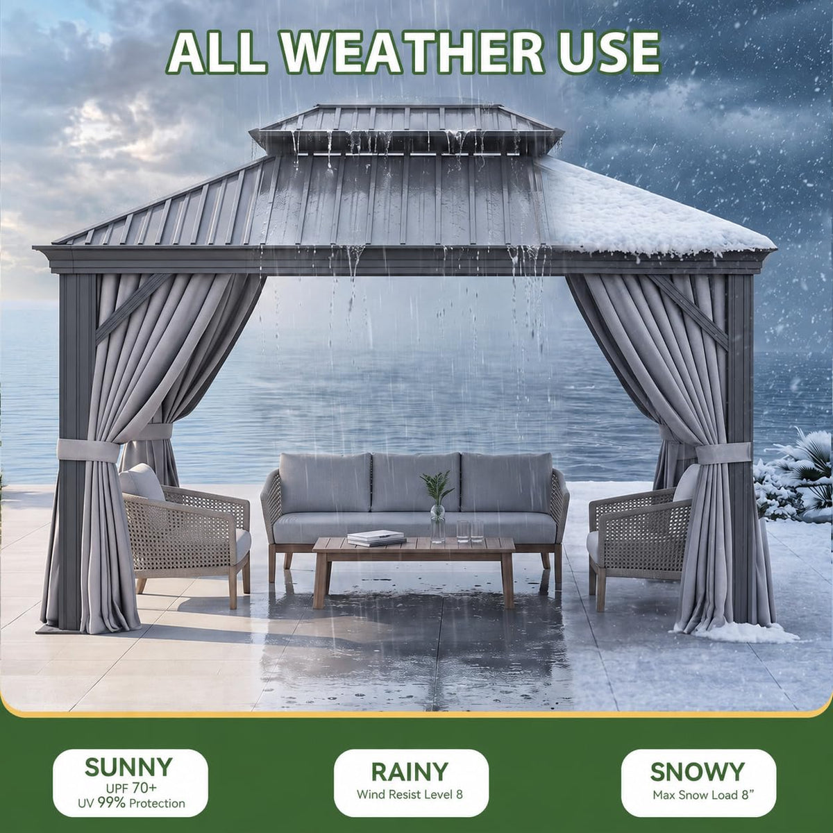 10x14 FT Hardtop Gazebo with Galvanized Steel Double Roof and Aluminum Frame Z656964