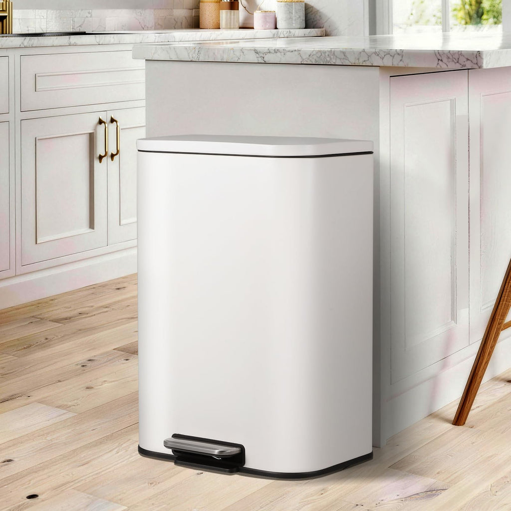 13.2 Gallon White Stainless Steel Step Trash Can Y84999