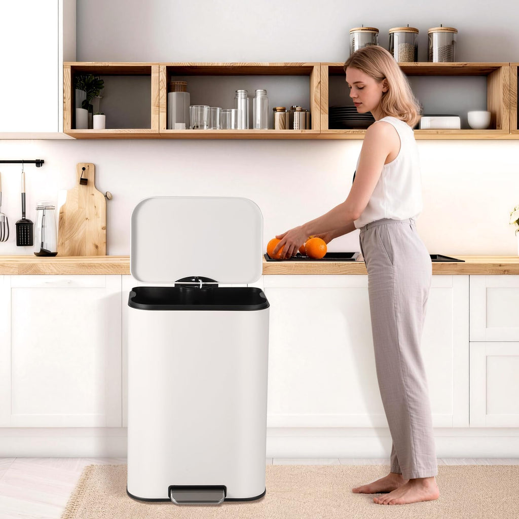 13.2 Gallon White Stainless Steel Step Trash Can Y84999