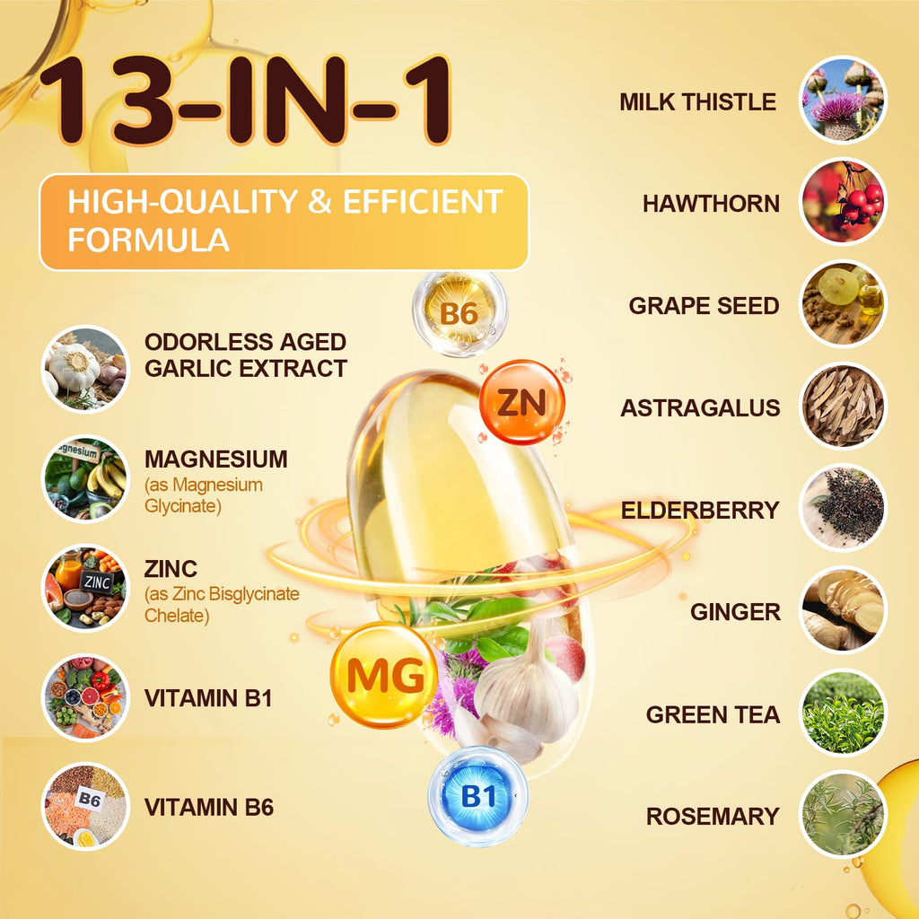 Odorless Aged Garlic Extract Capsules with Magnesium, Zinc, Vitamin B, 300 Softgels O514