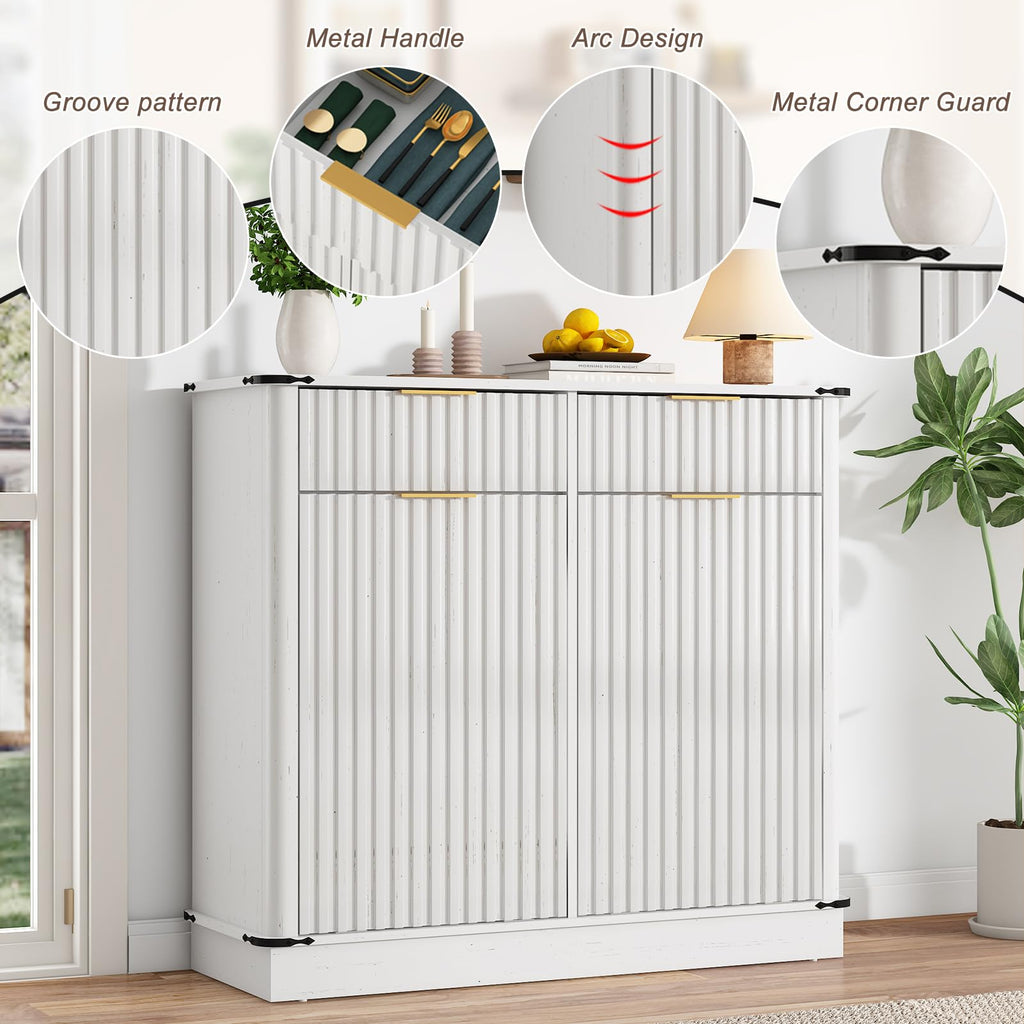 White 20 Gallon Tilt Out Trash Cabinet with Charging Station and 2 Drawers U2441