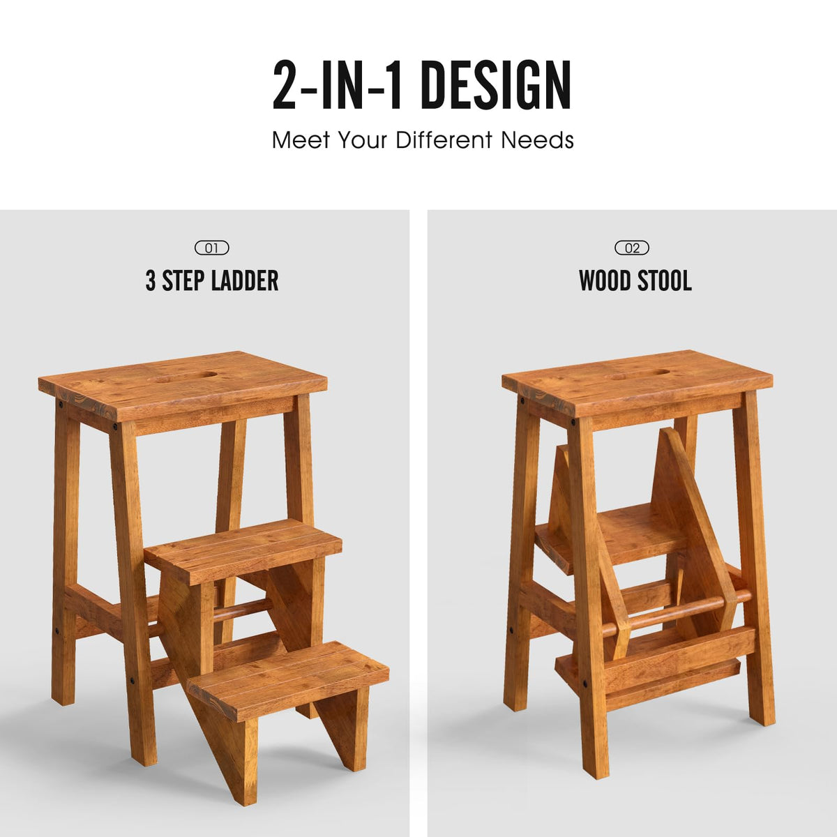 3 Tier Wood Step Ladder with Anti-Slip W334153