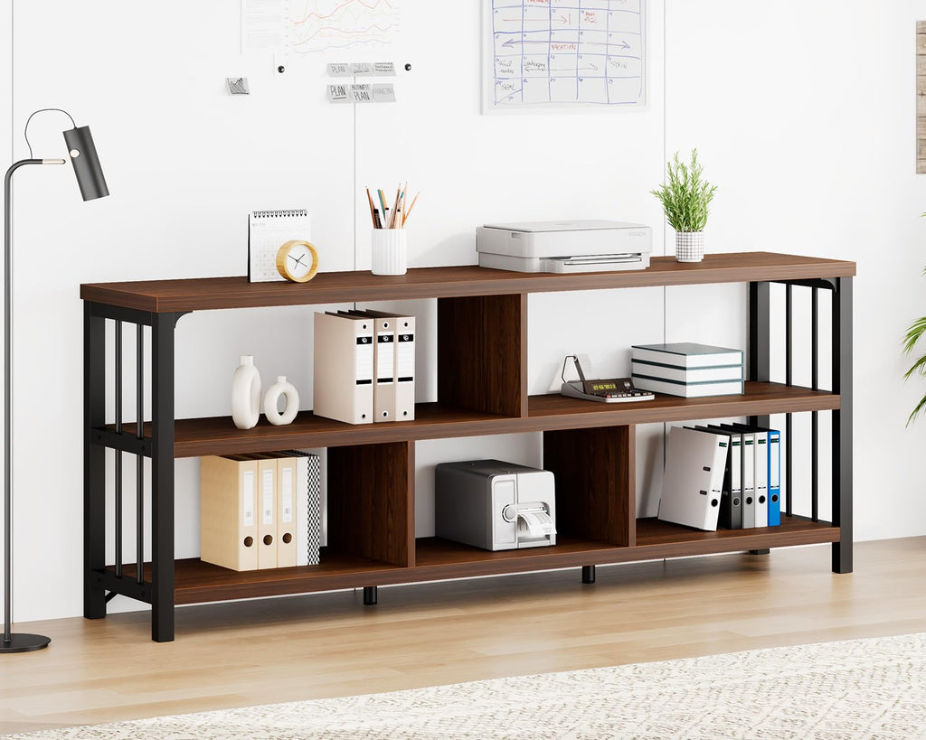 63” Long Low Open Wood Bookshelf L4862
