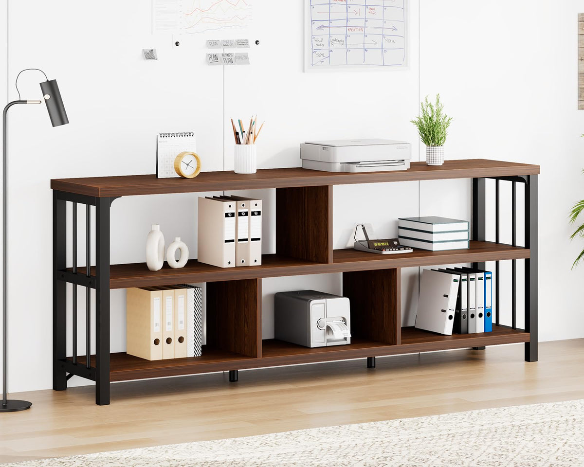 63” Long Low Open Wood Bookshelf L4862