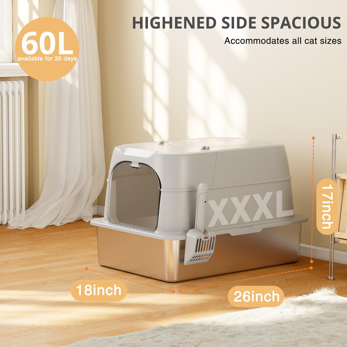 XXXL Stainless Steel Cat Litter Box with Lid D35208