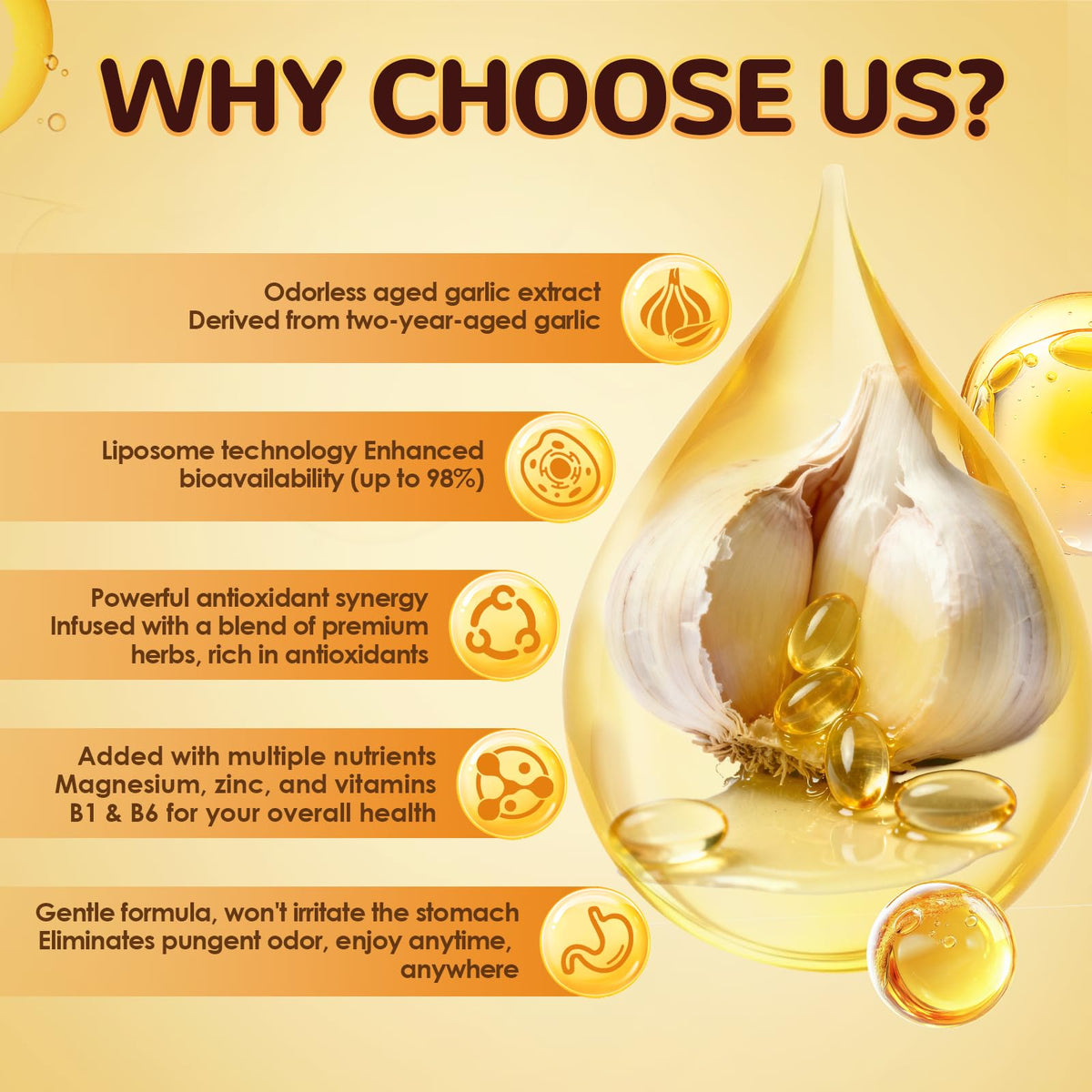 Odorless Aged Garlic Extract Capsules with Magnesium, Zinc, Vitamin B, 300 Softgels O514