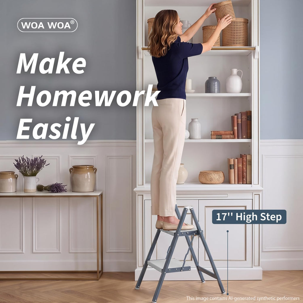 2 Step Ladder, 300lbs Load, 17'' Top Step, Stormy Blue P6728