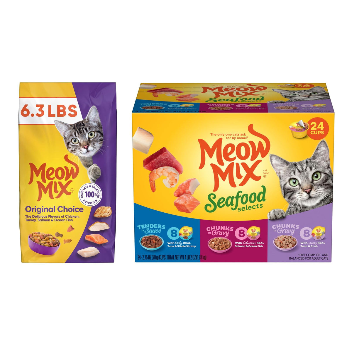 Dry Cat Food 6.3 Pound and Wet Cat Food Variety Pack 2.75 Ounce (Pack of 24) Q357801