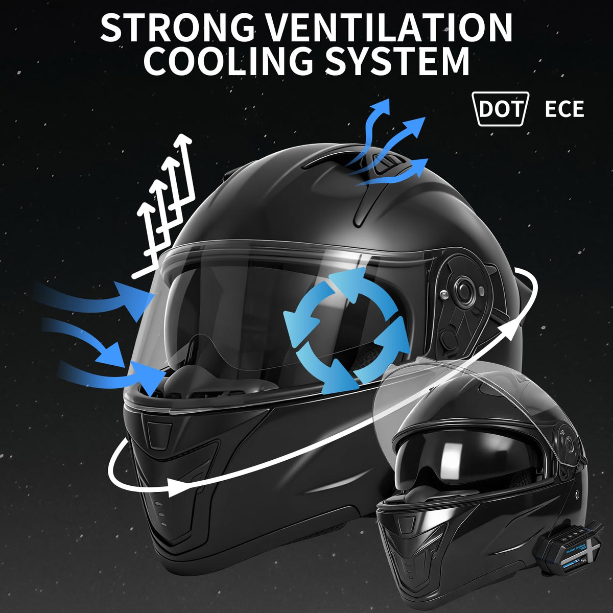 DOT Approved Flip Up Full Face Motorcycle Helmet with Dual Visor V521433