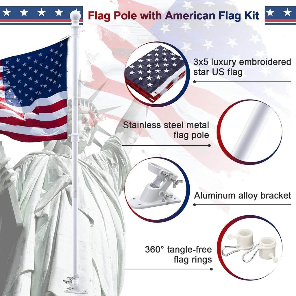 5ft Heavy Duty Tangle Free Flag Pole Kit with 3x5 Embroidered American Flag W522875