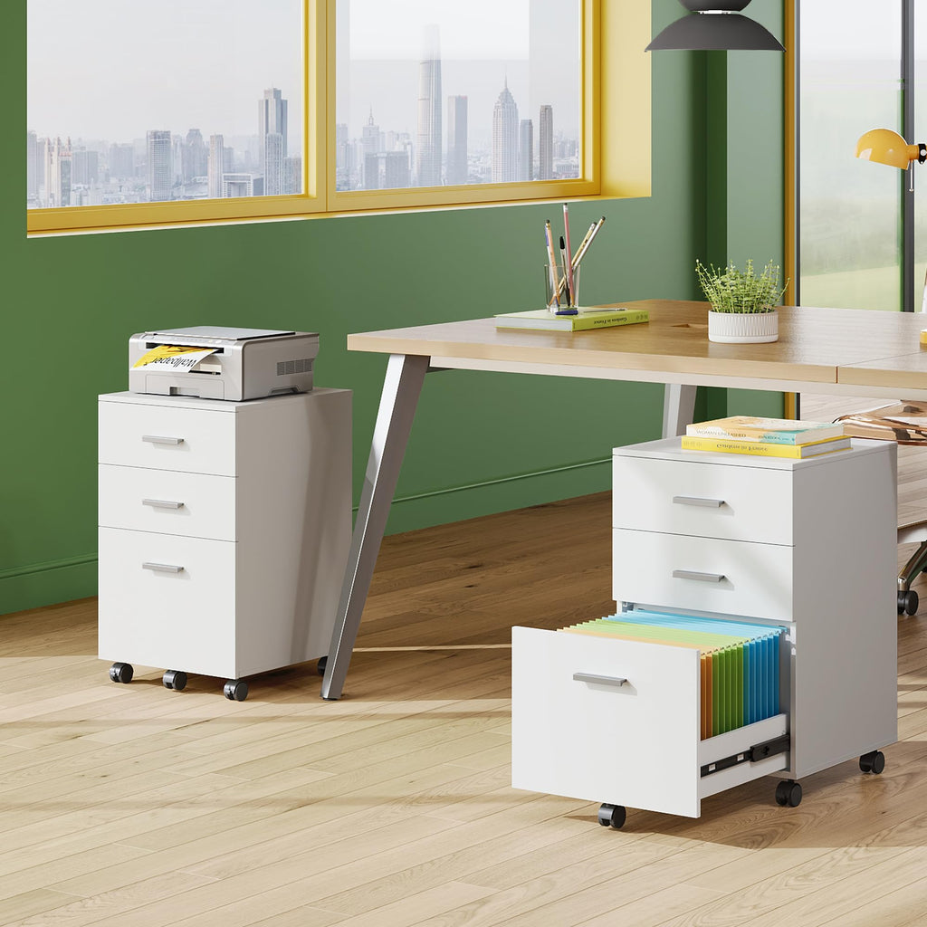 3 Drawer White Wood File Cabinet L6571