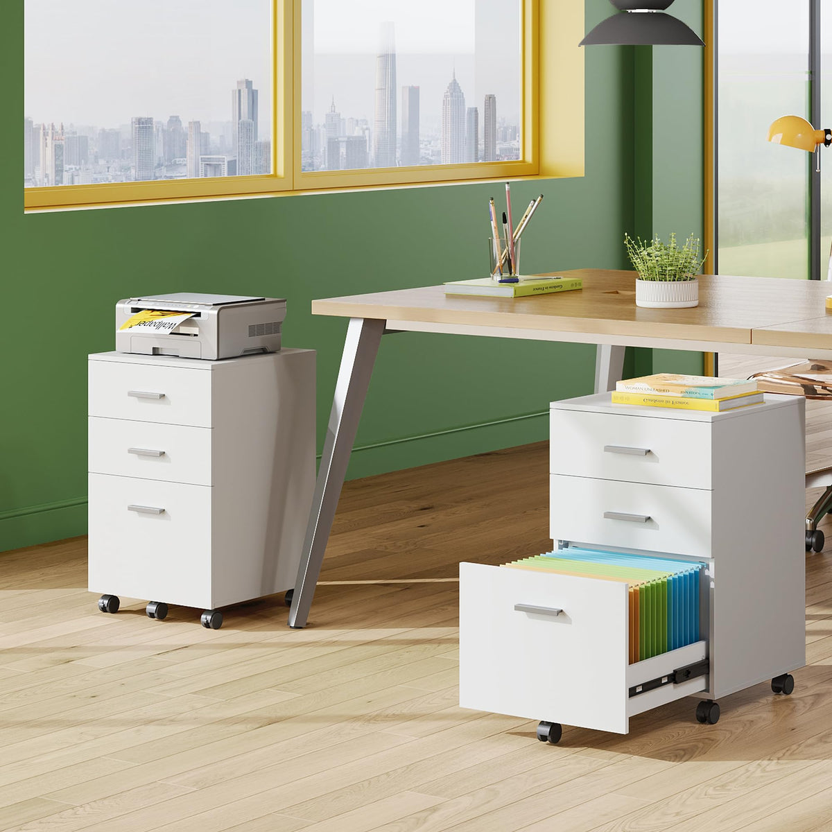 3 Drawer White Wood File Cabinet L6571