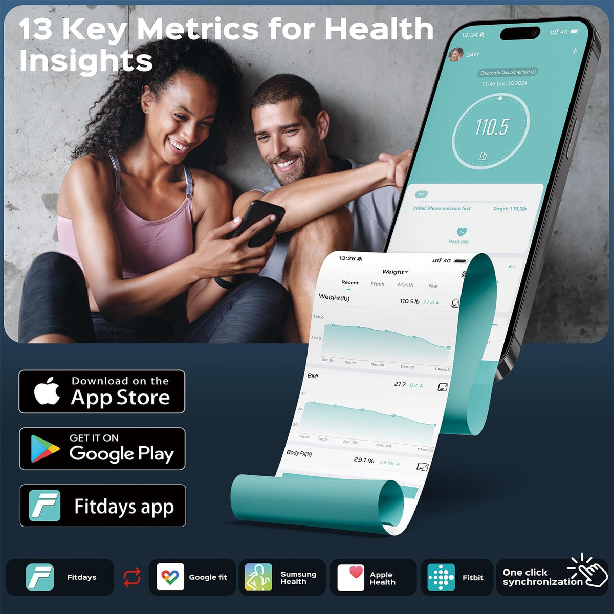 Smart Weight Scale with BMI Body Fat Muscle Mass W715