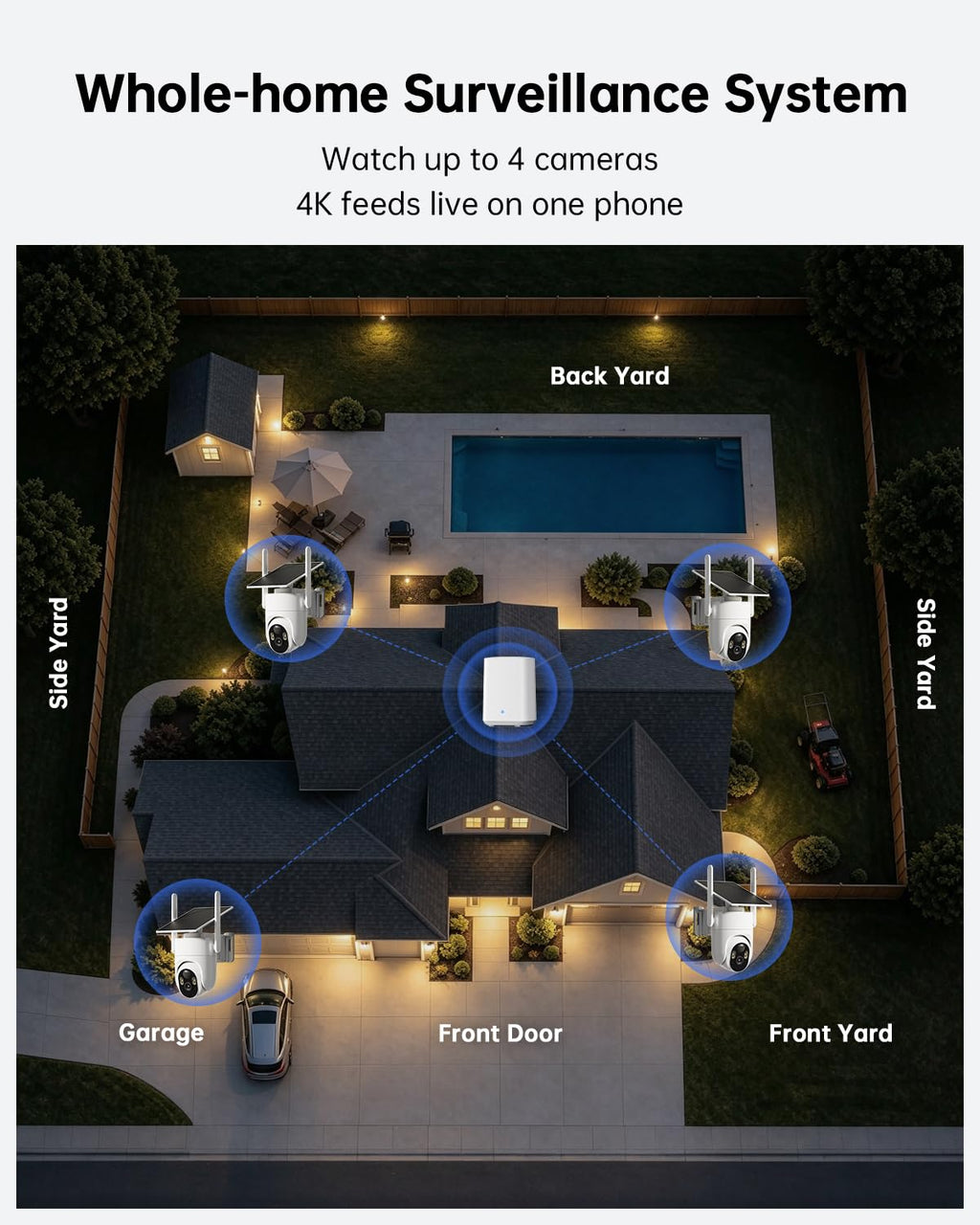 4K Solar Security Cameras Wireless Outdoor 4-Cam Kit N87194