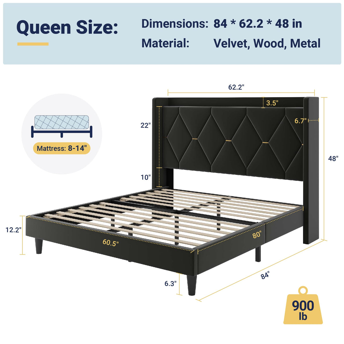Queen Bed Frame with Storage Headboard W929