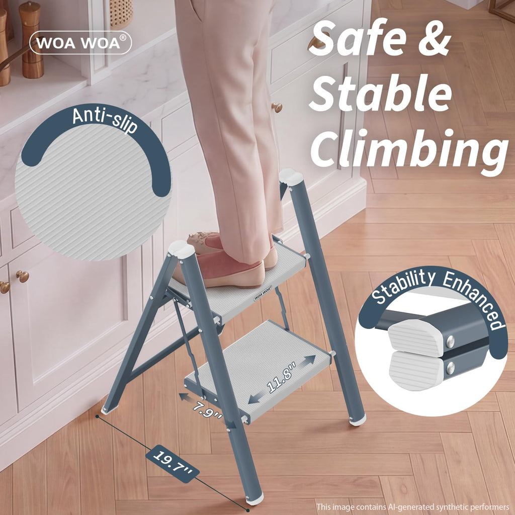 2 Step Ladder, 300lbs Load, 17'' Top Step, Stormy Blue P6728