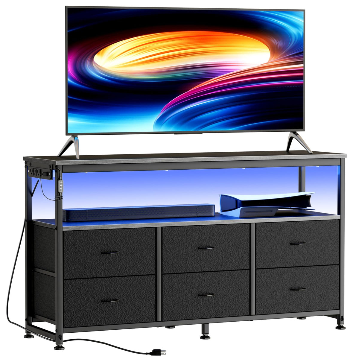 Black Dresser TV Stand with 6 Fabric Drawers K567450