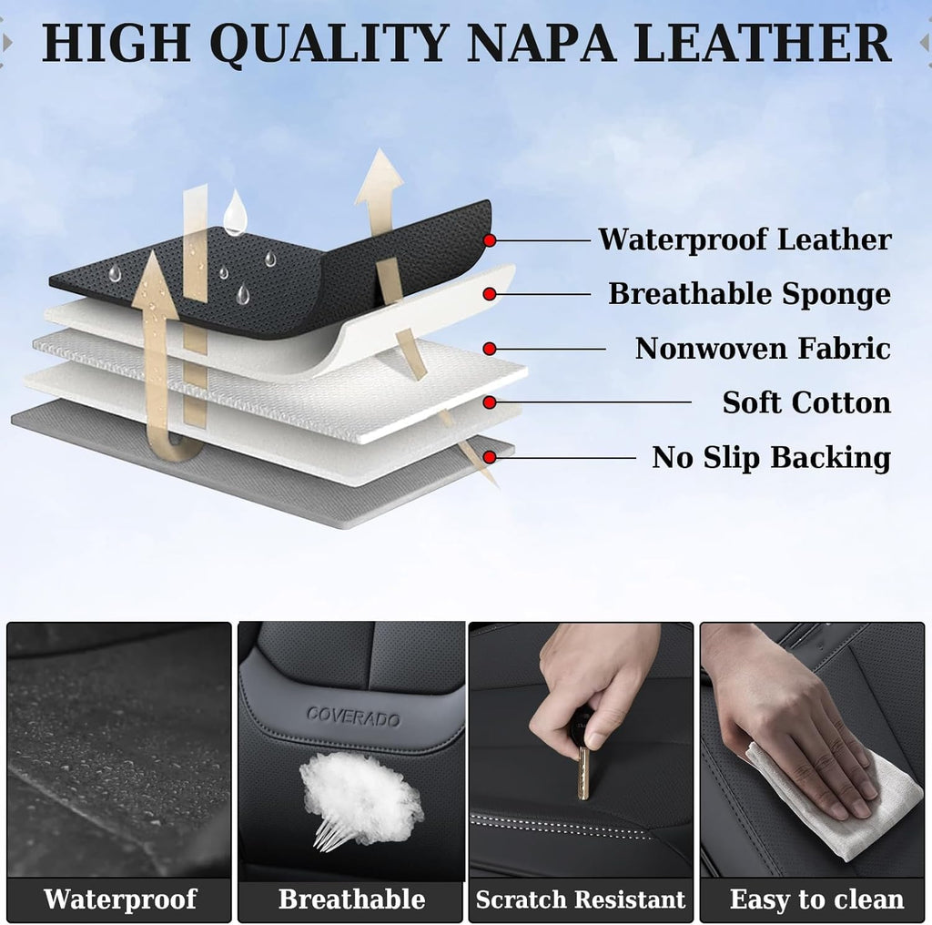 Black Nappa Leather Car Seat Covers Full Set J914923