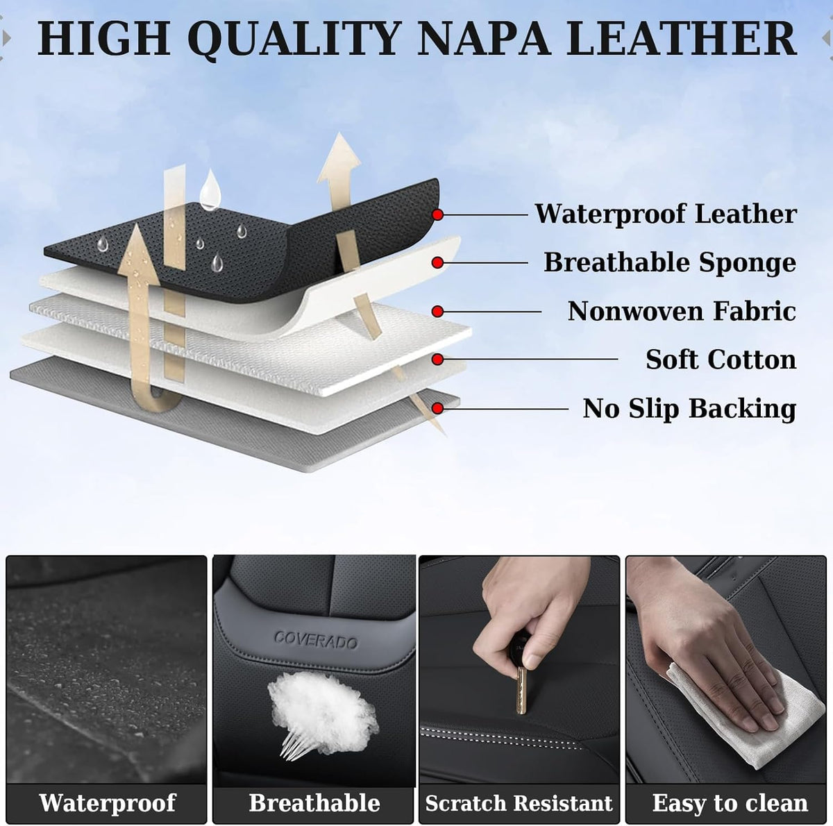 Black Nappa Leather Car Seat Covers Full Set J914923