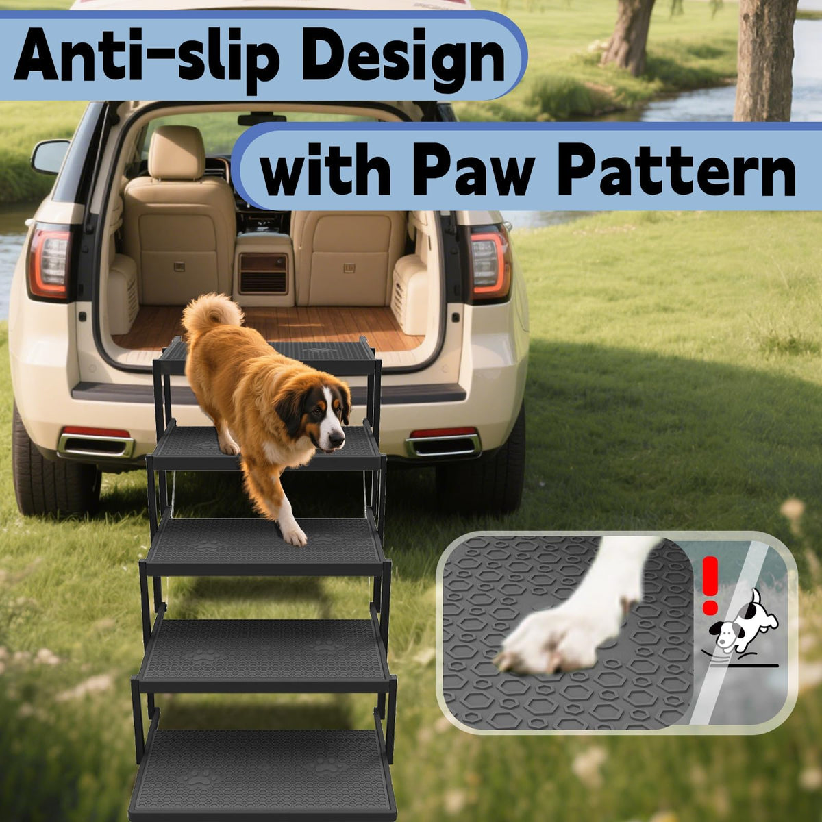 5-Step Foldable Non-Slip Plastic Dog Steps W445