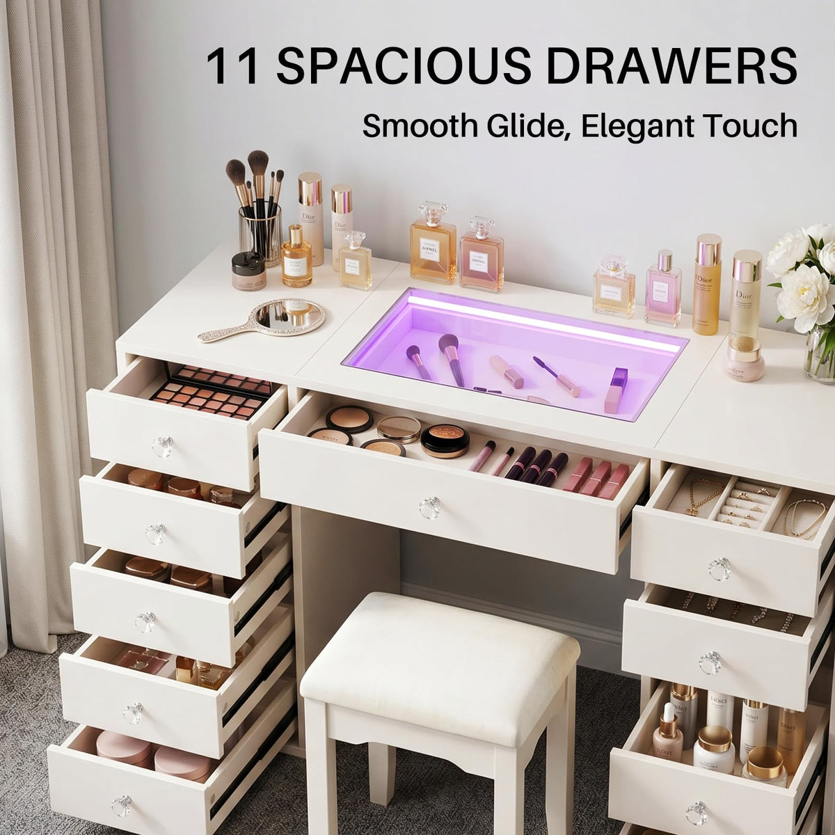 51'' 11 Drawer Vanity Makeup Desk R672702