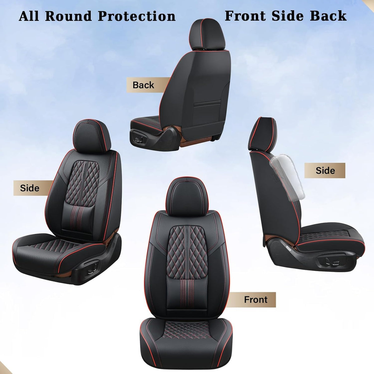 Black Nappa Leather Car Seat Covers Full Set J914923